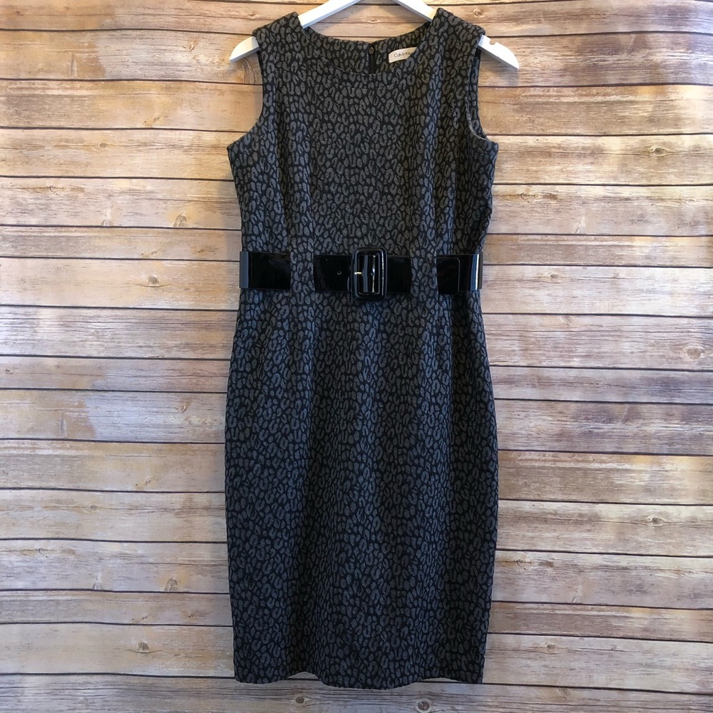 Calvin Klein Leopard Print Belted Sheath Dress Size 6